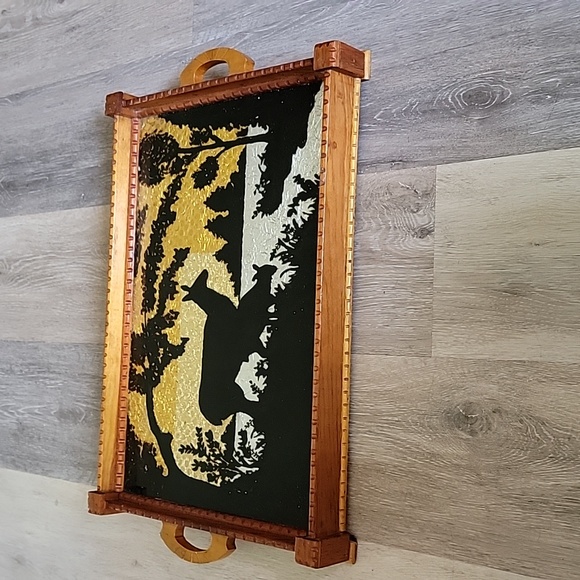 Vintage Serving Tray with Deer Silhouette - Beautiful Art Deco Design with Wood - Picture 10 of 15
